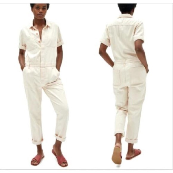 Everlane The Short Sleeve Denim Overall in Cream Size 8 - Picture 7 of 7